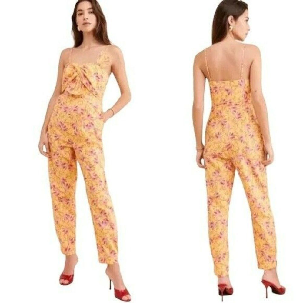 NEW FARM RIO Banana Yellow Sunshine Bow Top Jumpsuit Romper Anthropologie XS NWT